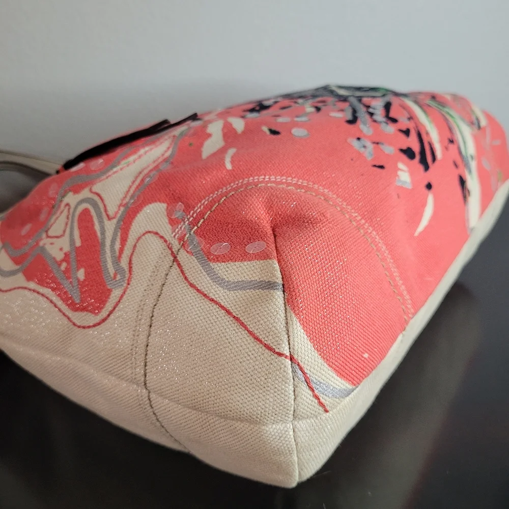 Coach Poppy Signature Coral Ivory Canvas Sequin Glam Shoulder Bag - Picture 12 of 16